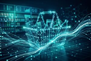 Abstract data network illustrating AI-driven personalization in grocery retail