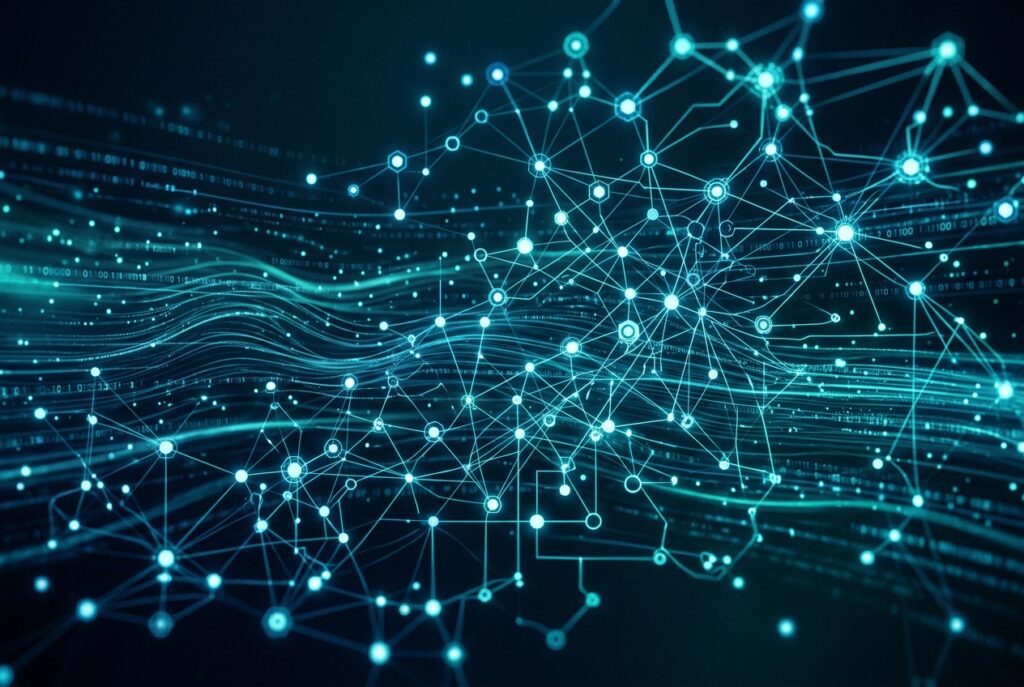 Abstract interconnected knowledge graph network representing AI data connections