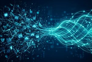 Abstract network of disconnected data streams unifying into one clean AI data pipeline