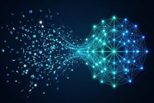 Abstract network showing fragmented enterprise data unifying for AI readiness