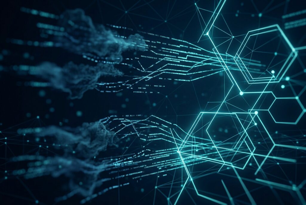 Abstract visualization of dark data and synthetic data streams in AI