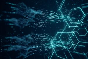 Abstract visualization of dark data and synthetic data streams in AI