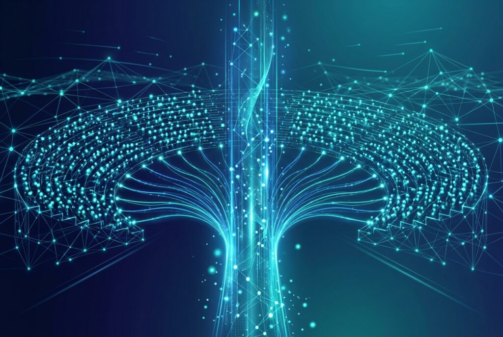 Event attendees generating first-party data as glowing network streams