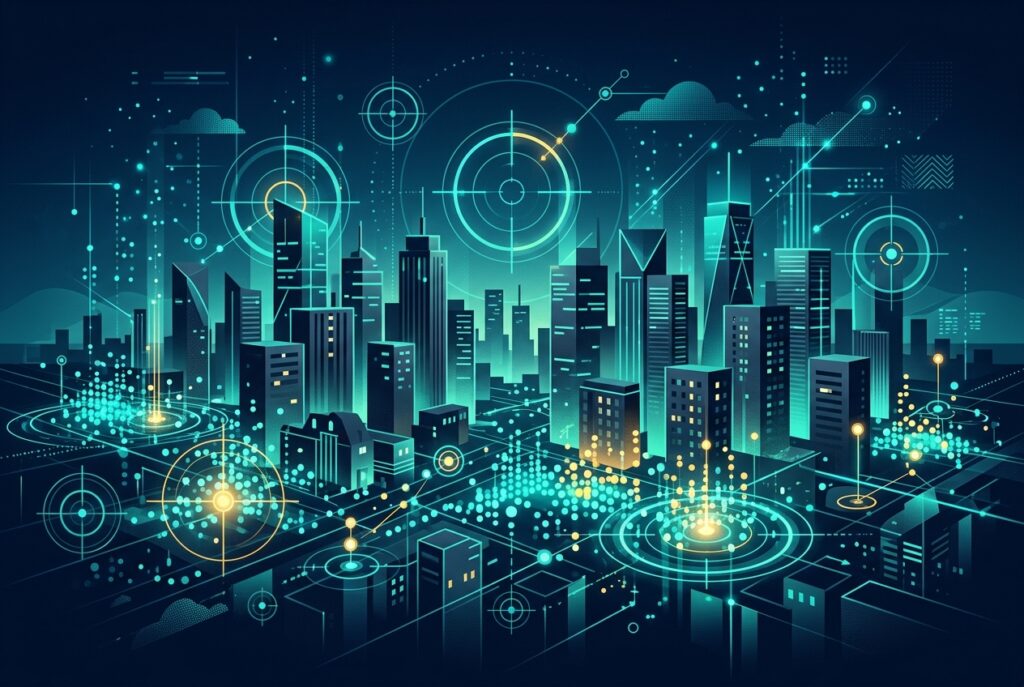 Predictive demand-side data mapped over real estate skyline
