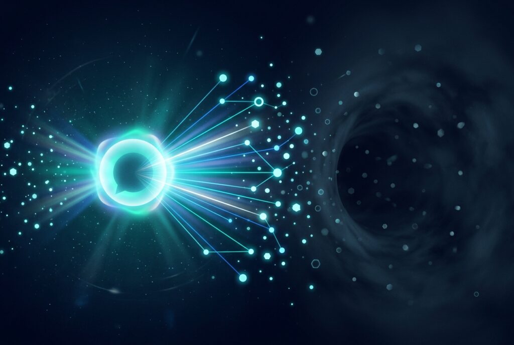 Abstract AI search marketing measurement concept with glowing data nodes and funnel