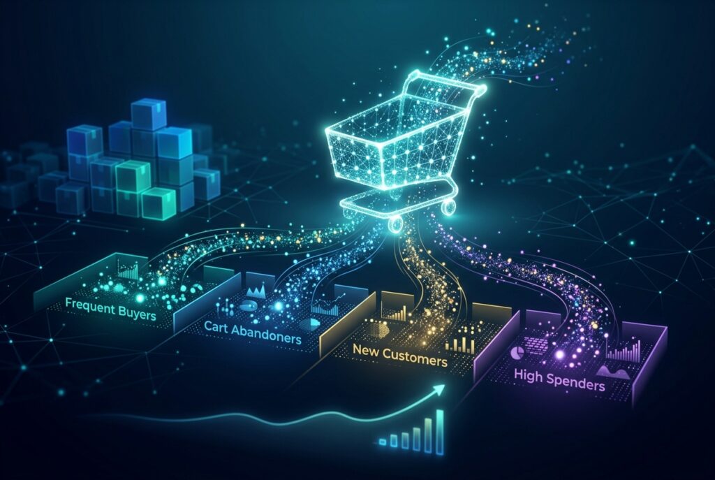 Abstract ecommerce data segments illustrating a Shopify customer data strategy
