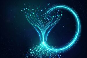 Abstract funnel of connected data streams illustrating what drives marketing performance