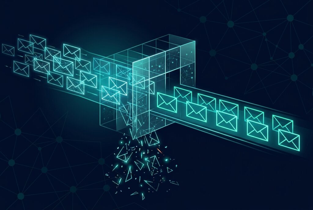 Abstract illustration of AI in email marketing filtering clean email lists