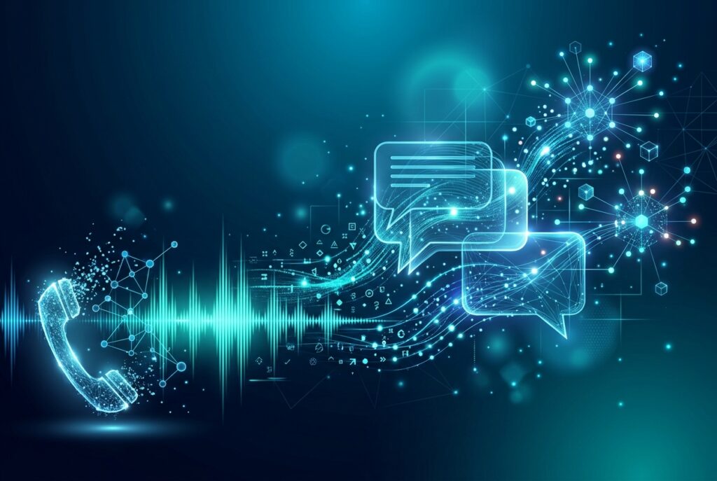 Audio waveforms turning into data, representing conversation intelligence for marketing