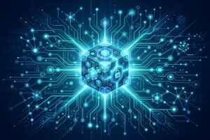 Glowing data vault in neural network showing proprietary data AI advantage